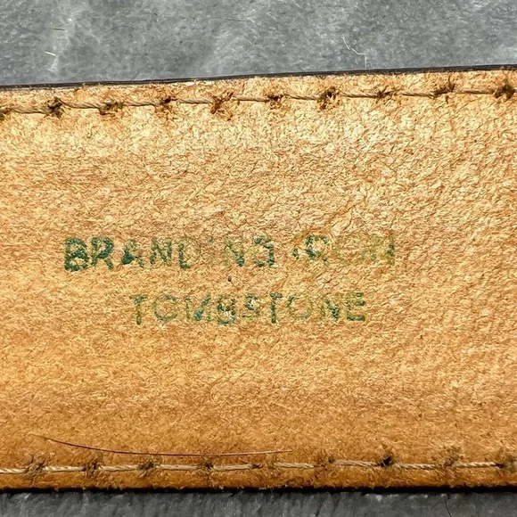 Western Brown Tooled Saddle Leather Belt With Brass Buckle Men's Size 50 - Picture 10 of 12